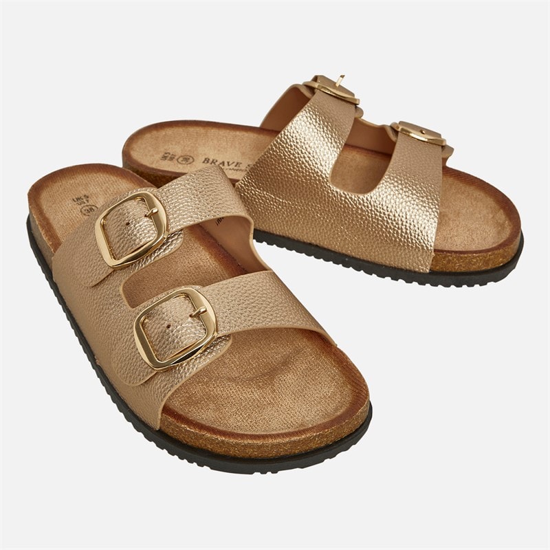 Brave Soul Womens Evie Double Buckle Sandals Rose Gold - Image 2