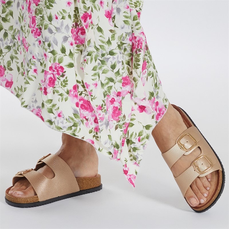 Brave Soul Womens Evie Double Buckle Sandals Rose Gold - Image 5