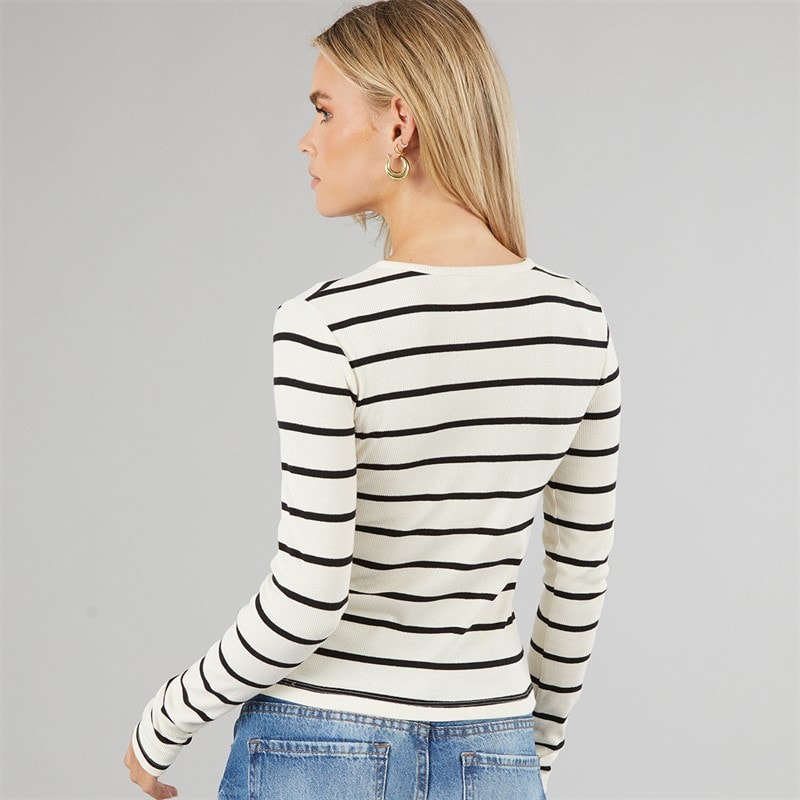 Brave Soul Womens Long Sleeve Button Down Striped Top Cream/Black - Image 2