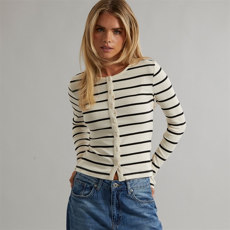 Brave Soul Womens Long Sleeve Button Down Striped Top Cream/Black - Image 3