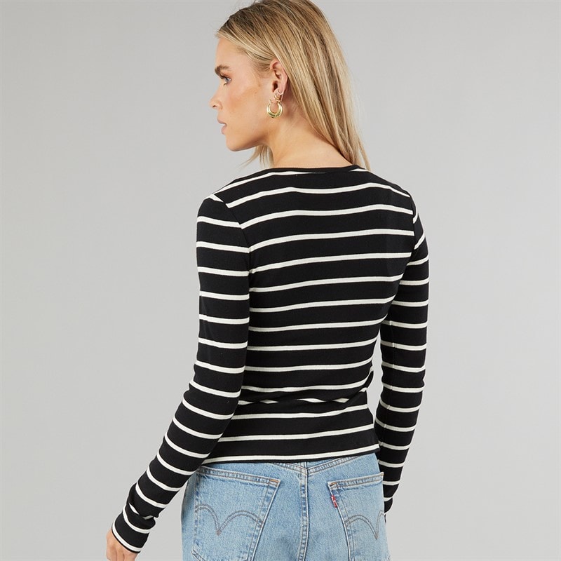 Brave Soul Womens Long Sleeve Button Down Striped Top Black/Cream - Image 2
