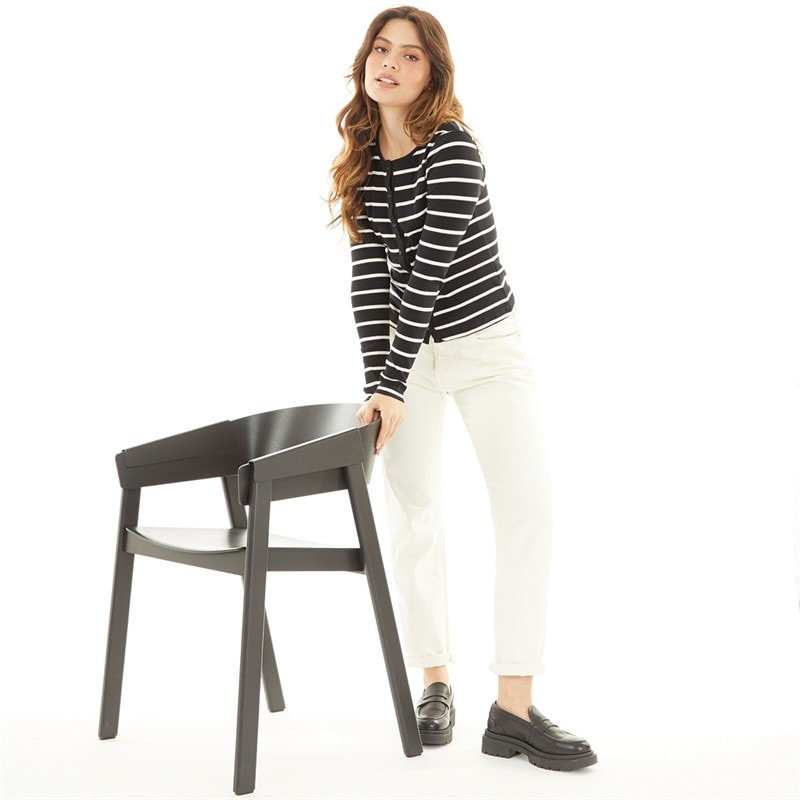 Brave Soul Womens Long Sleeve Button Down Striped Top Black/Cream - Image 3