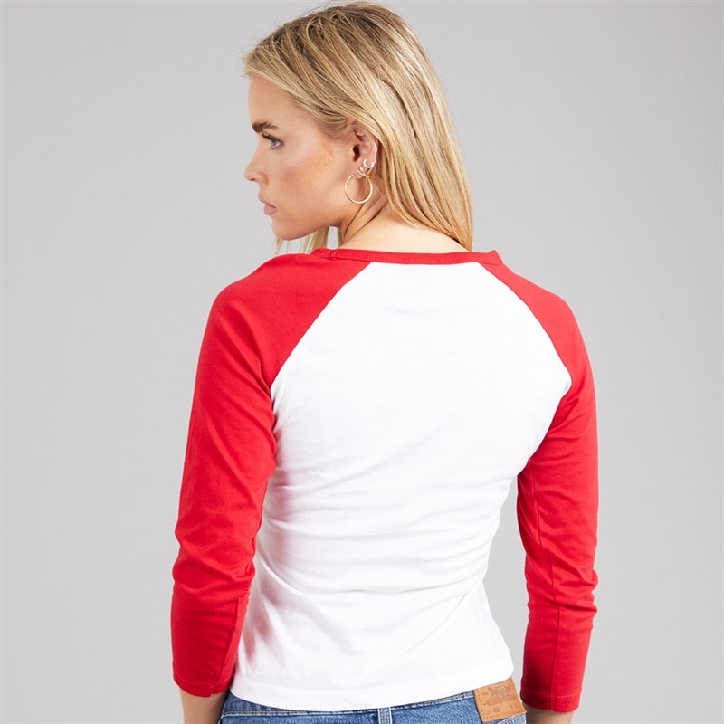 Brave Soul Womens Judy Long Sleeve T-Shirt Red/White - Image 2