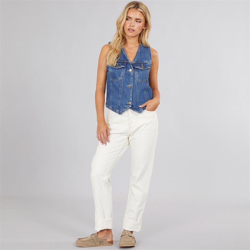 Brave Soul Womens Denim Button Through Vest Mid Vintage Wash - Image 4
