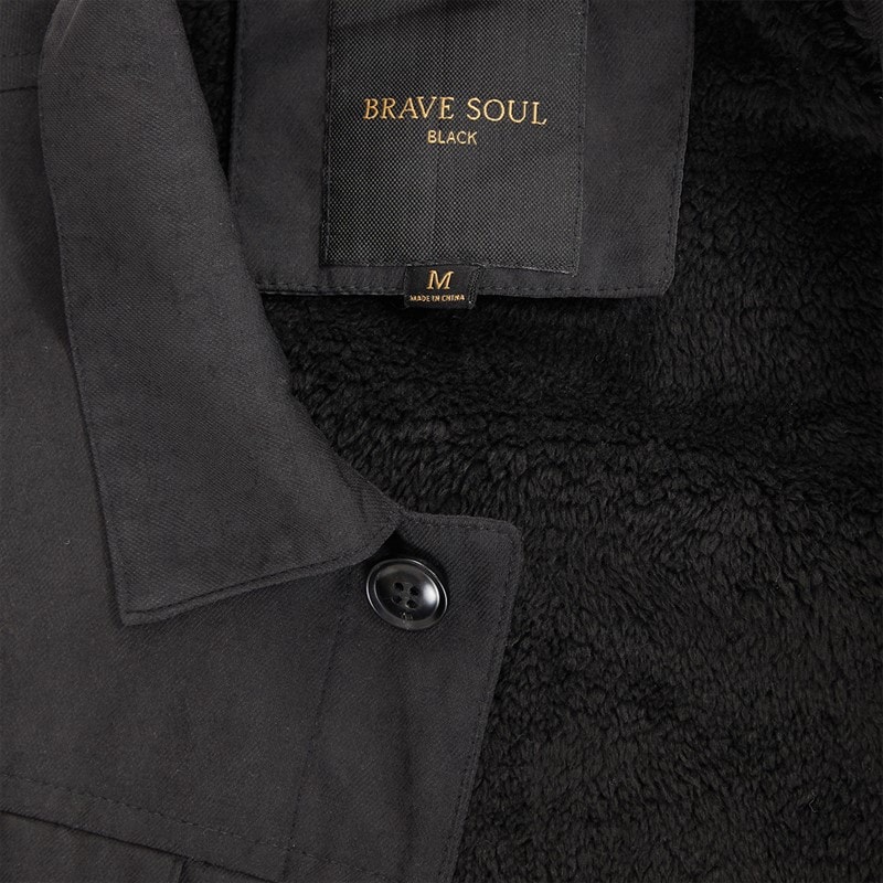 Brave Soul Mens Current Borg Lined Shacket Black - Image 3