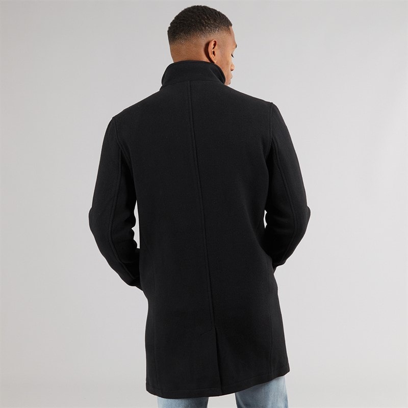 Brave Soul Mens Peyton Funnel Neck Overcoat Black - Image 2