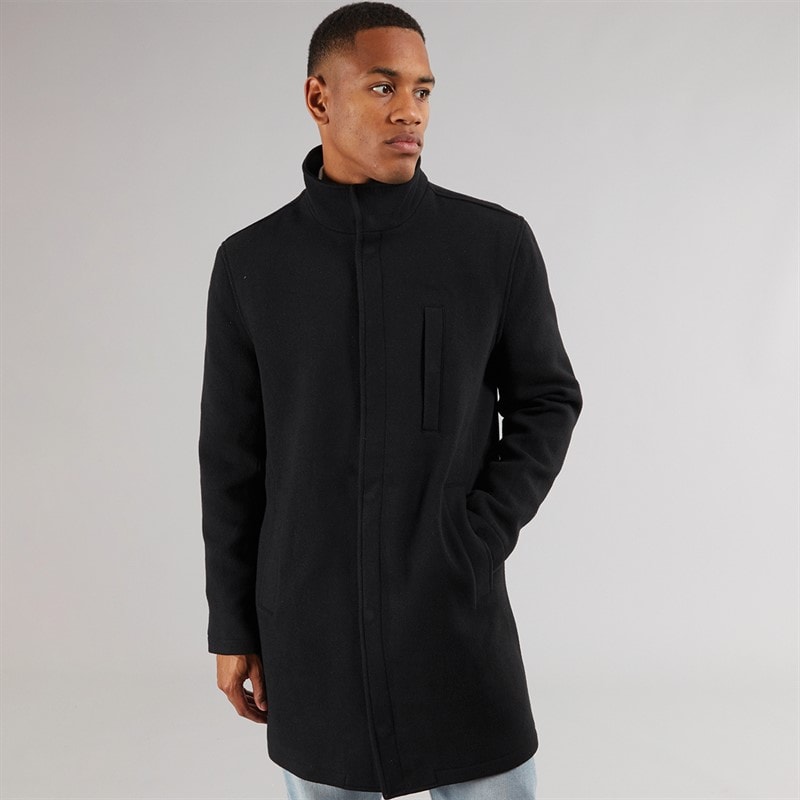 Brave Soul Mens Peyton Funnel Neck Overcoat Black - Image 3