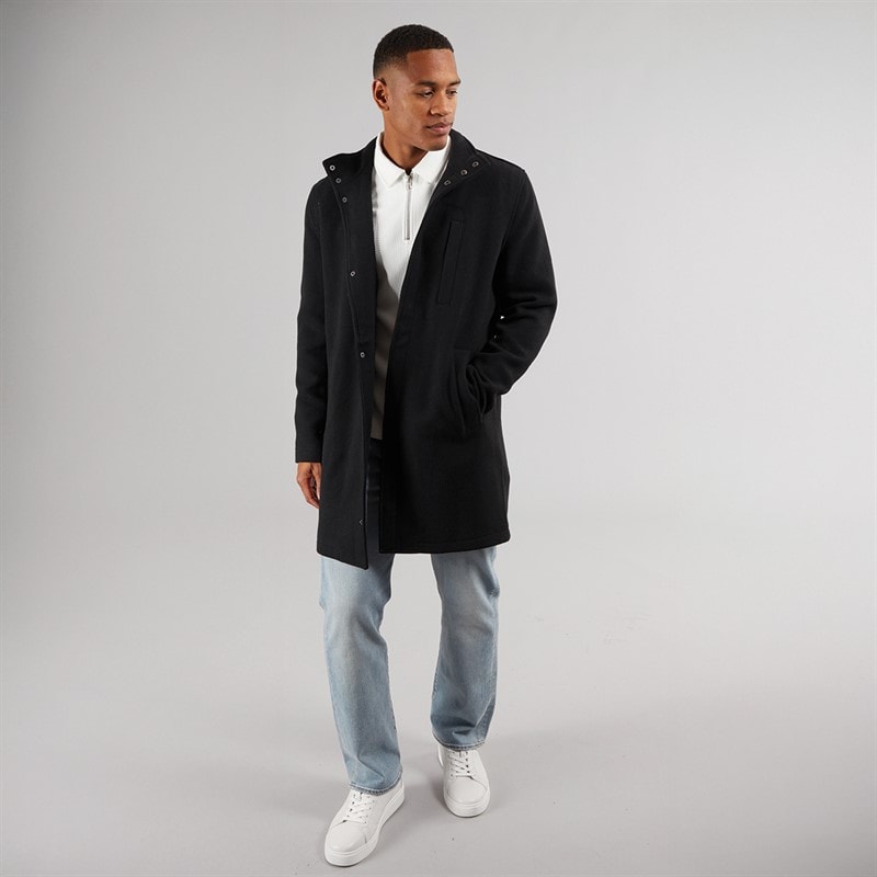 Brave Soul Mens Peyton Funnel Neck Overcoat Black - Image 4