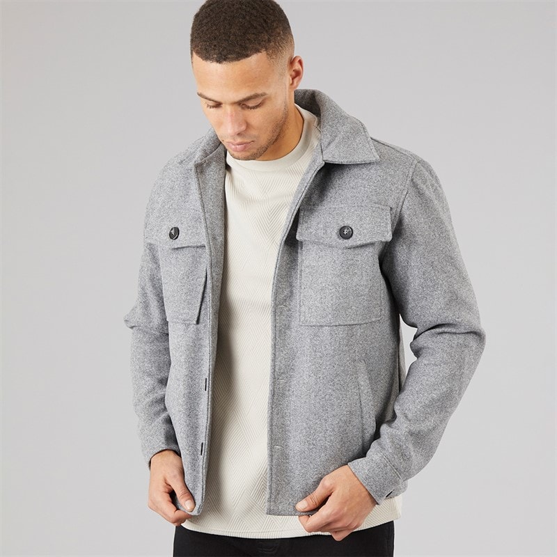 Brave Soul Mens Wasabi Faux Wool Shacket Grey - Image 1
