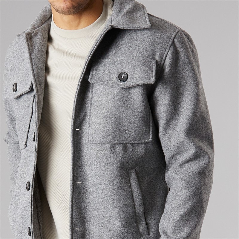 Brave Soul Mens Wasabi Faux Wool Shacket Grey - Image 3
