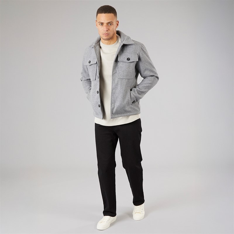 Brave Soul Mens Wasabi Faux Wool Shacket Grey - Image 4