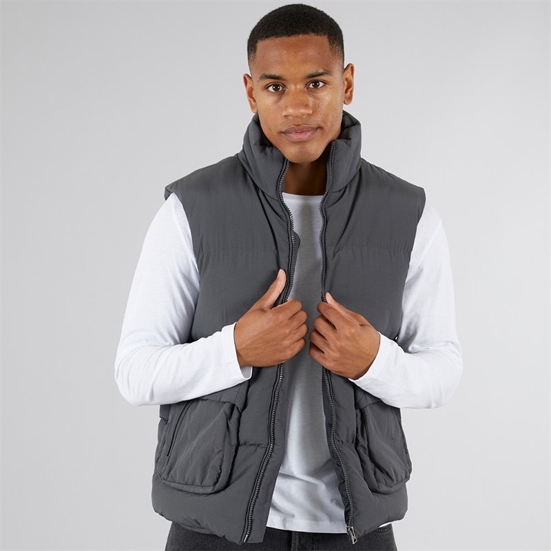 Brave Soul Mens Kirby Padded Gilet Charcoal - Image 1