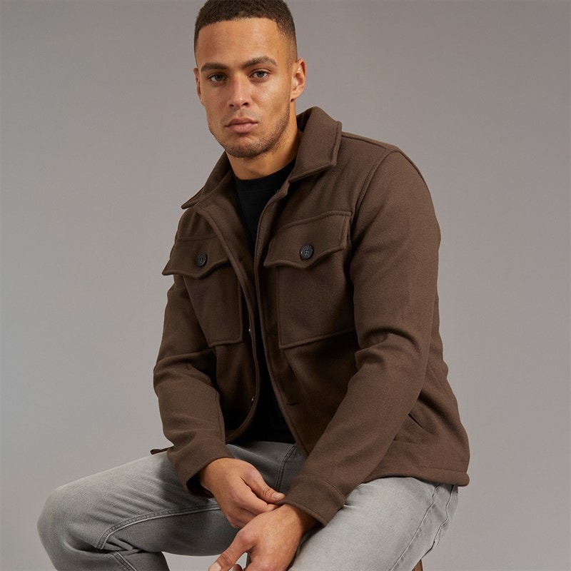 Brave Soul Mens Wasabi Faux Wool Shacket Brown - Image 1