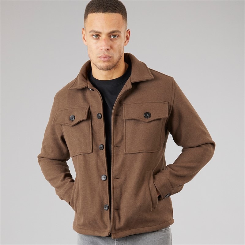 Brave Soul Mens Wasabi Faux Wool Shacket Brown - Image 3