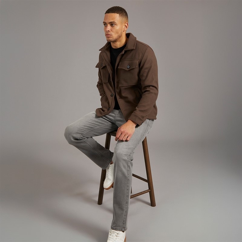 Brave Soul Mens Wasabi Faux Wool Shacket Brown - Image 4