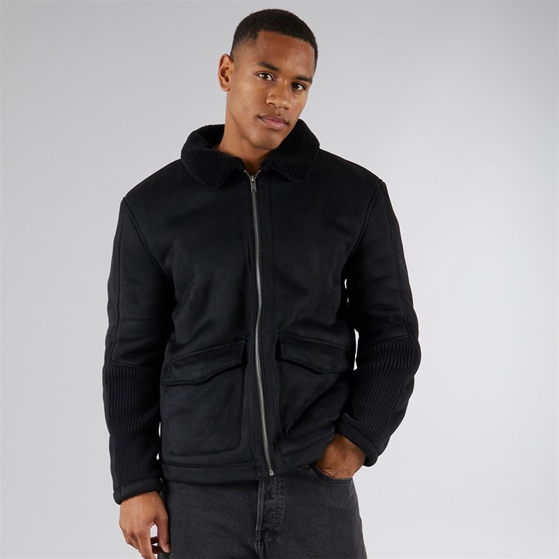 Brave Soul Mens Cunningham Faux Suede Jacket Black - Image 3