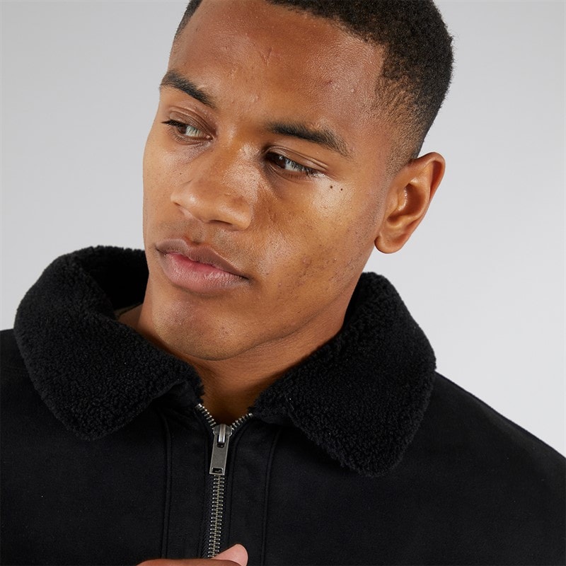 Brave Soul Mens Cunningham Faux Suede Jacket Black - Image 4