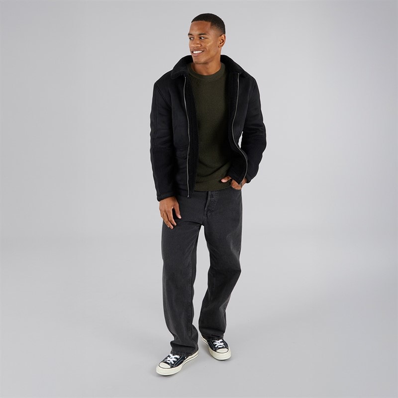 Brave Soul Mens Cunningham Faux Suede Jacket Black - Image 5
