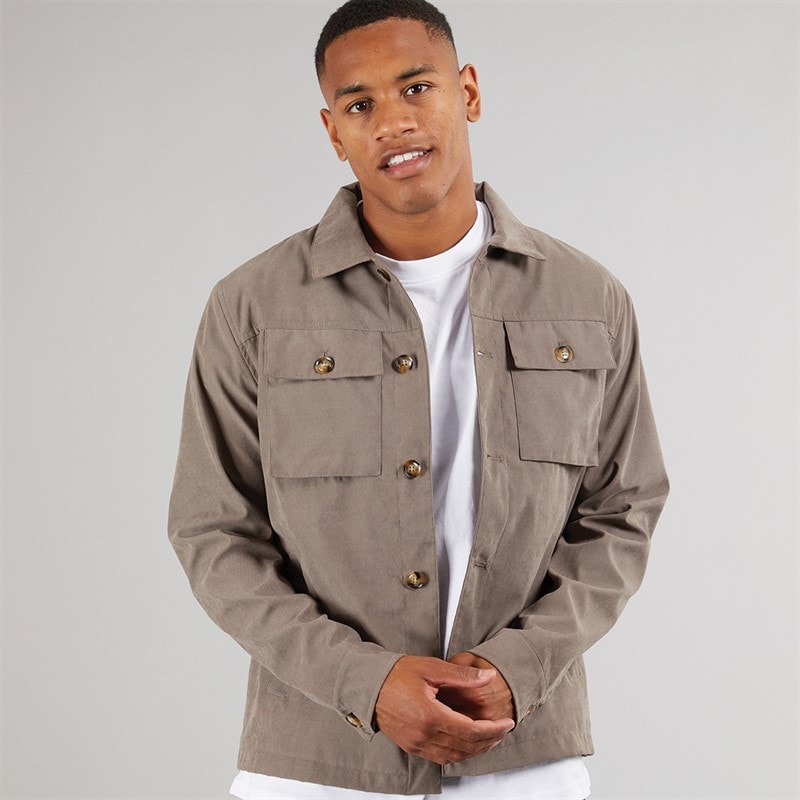 Brave Soul Mens Current Borg Lined Shacket Taupe - Image 1