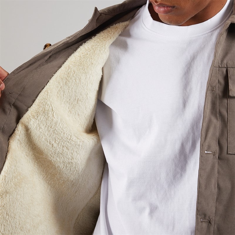 Brave Soul Mens Current Borg Lined Shacket Taupe - Image 3