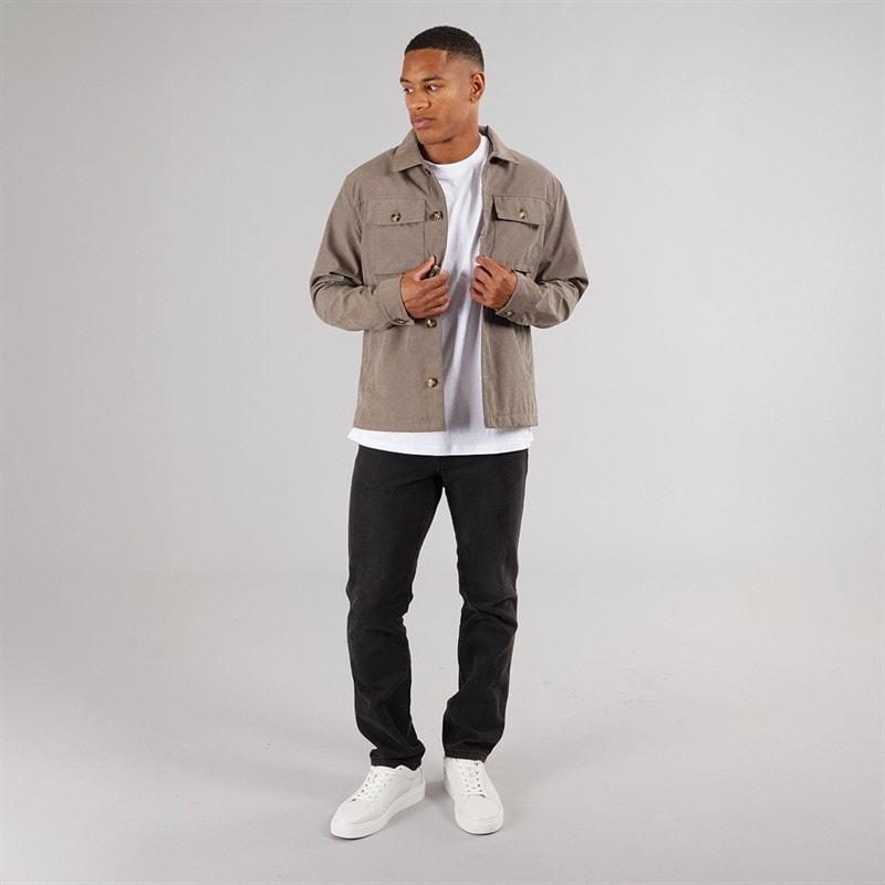 Brave Soul Mens Current Borg Lined Shacket Taupe - Image 4