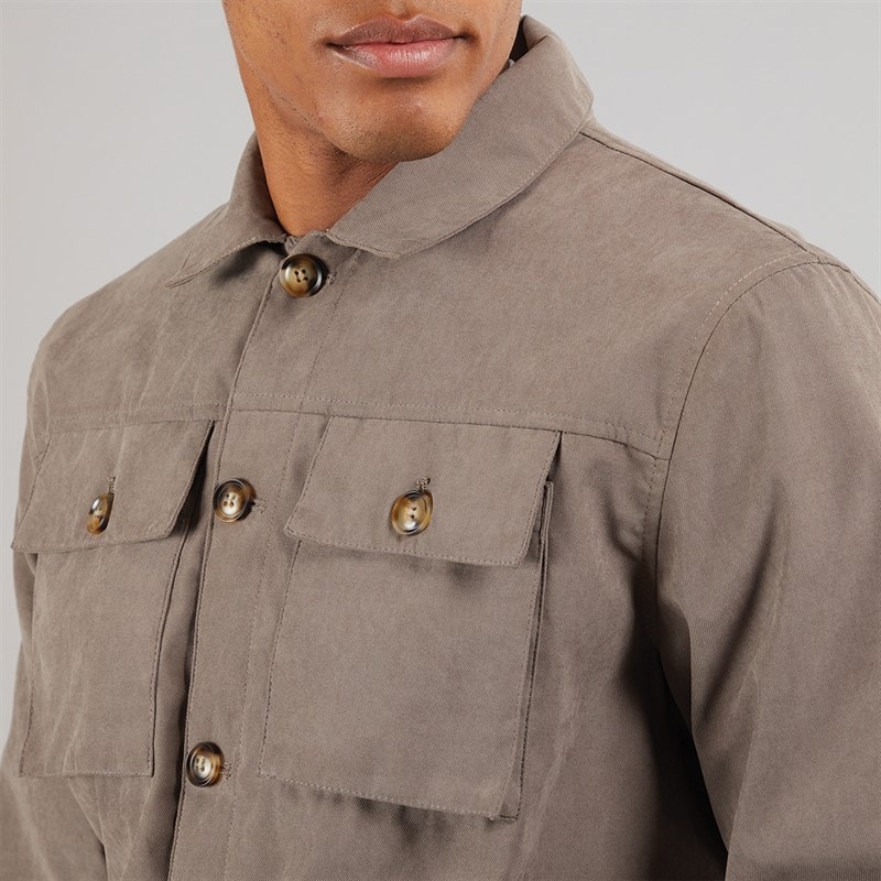 Brave Soul Mens Current Borg Lined Shacket Taupe - Image 5