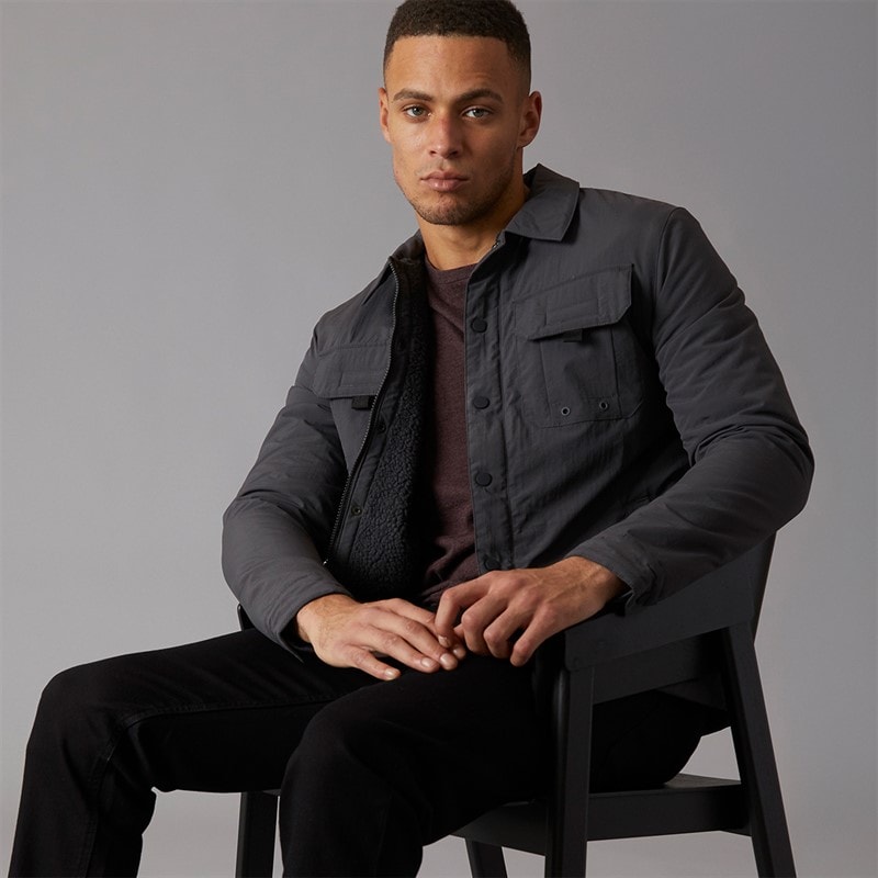 Brave Soul Mens Pearson Borg Lined Shacket Charcoal - Image 1