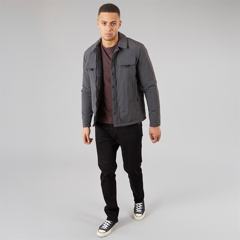 Brave Soul Mens Pearson Borg Lined Shacket Charcoal - Image 4