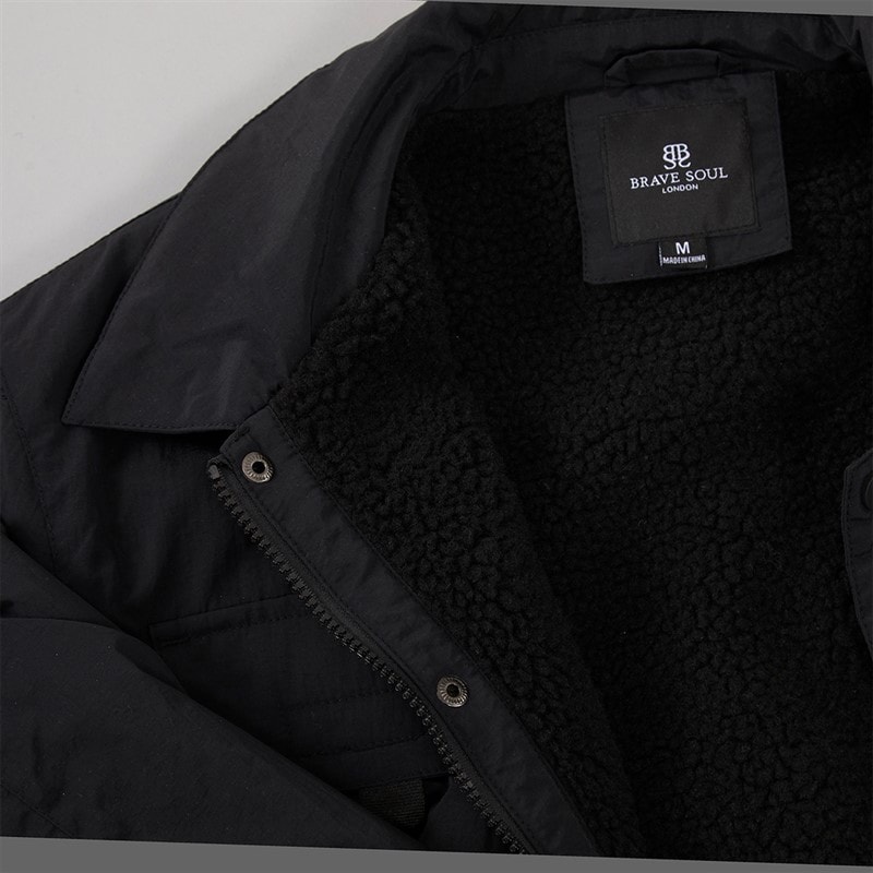Brave Soul Mens Pearson Borg Lined Shacket Black - Image 3