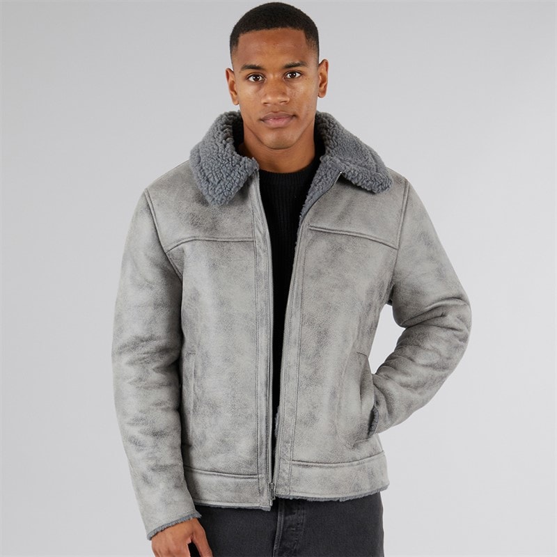 Brave Soul Mens Poulson Faux Suede Jacket Grey - Image 1