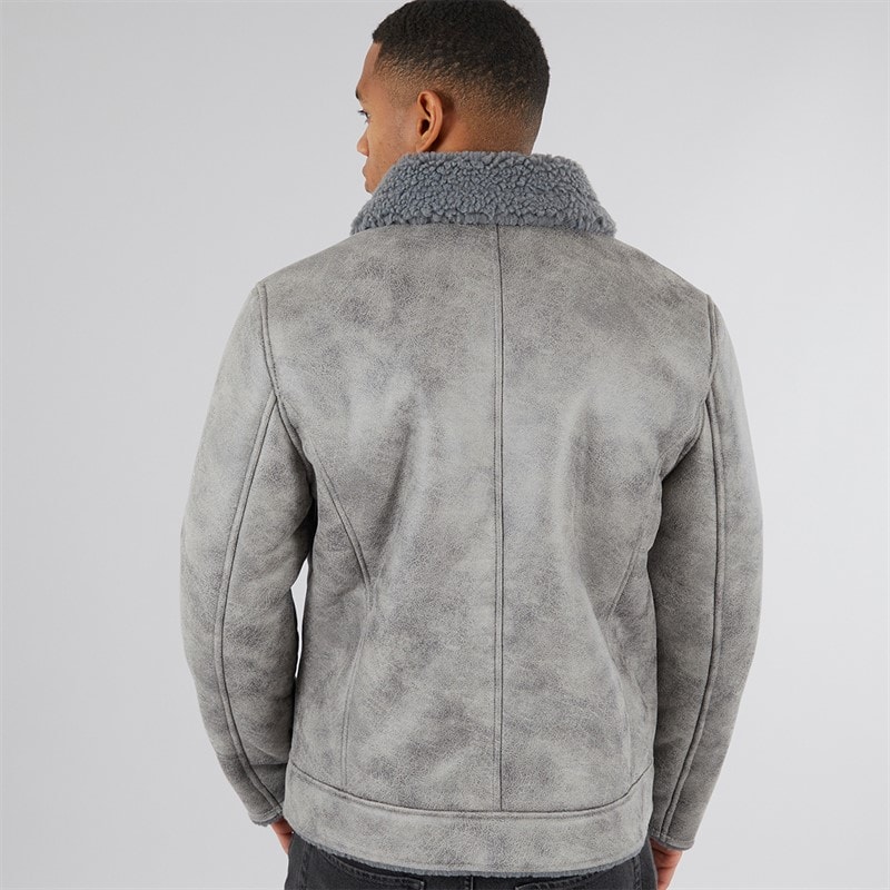 Brave Soul Mens Poulson Faux Suede Jacket Grey - Image 2