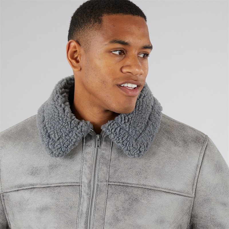 Brave Soul Mens Poulson Faux Suede Jacket Grey - Image 3