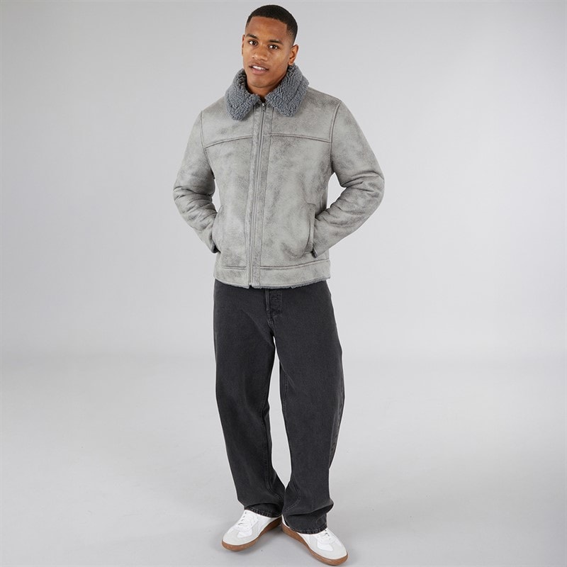 Brave Soul Mens Poulson Faux Suede Jacket Grey - Image 4