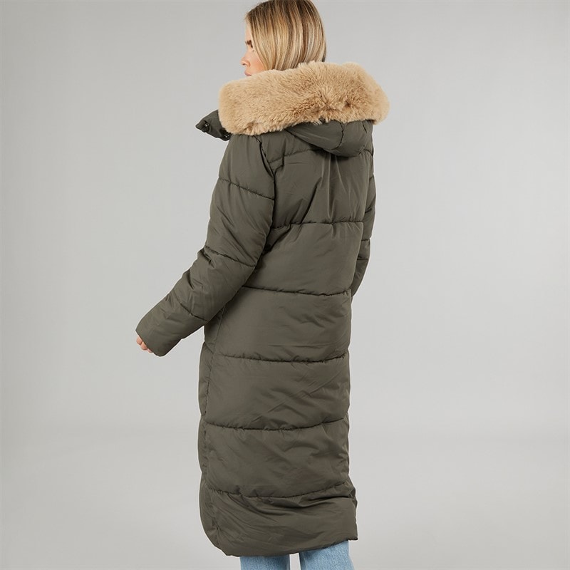 Brave Soul Womens Jewels Long Puffer Coat Khaki - Image 2