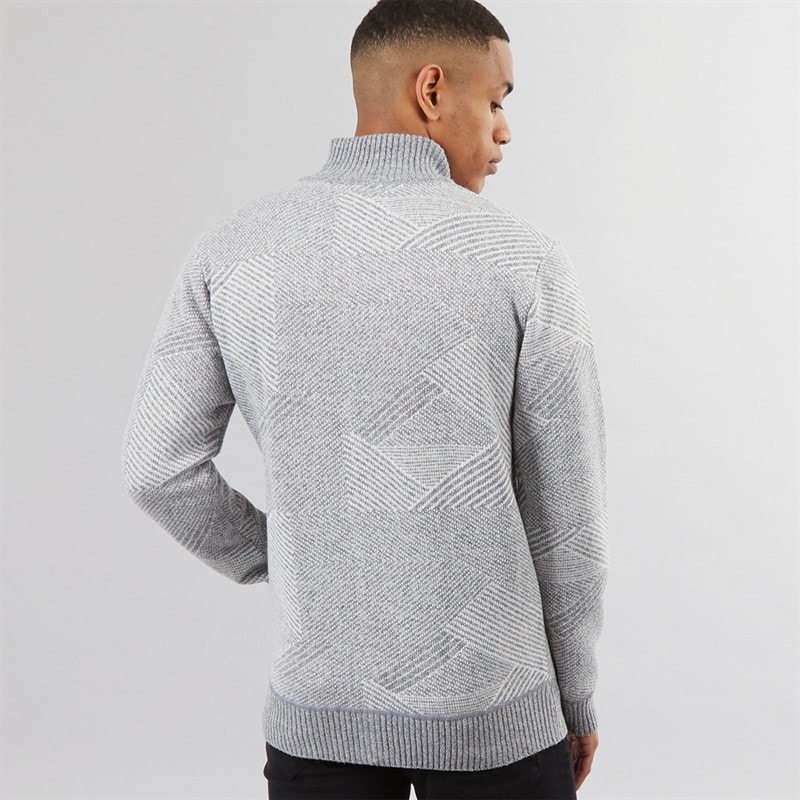 Brave Soul Mens Eadred Fully Lined Zip Through Funnel Neck Jumper Silver Grey Marl Twist - Image 2