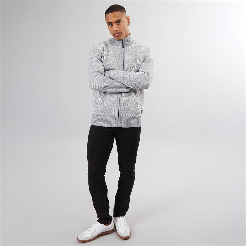 Brave Soul Mens Eadred Fully Lined Zip Through Funnel Neck Jumper Silver Grey Marl Twist - Image 4