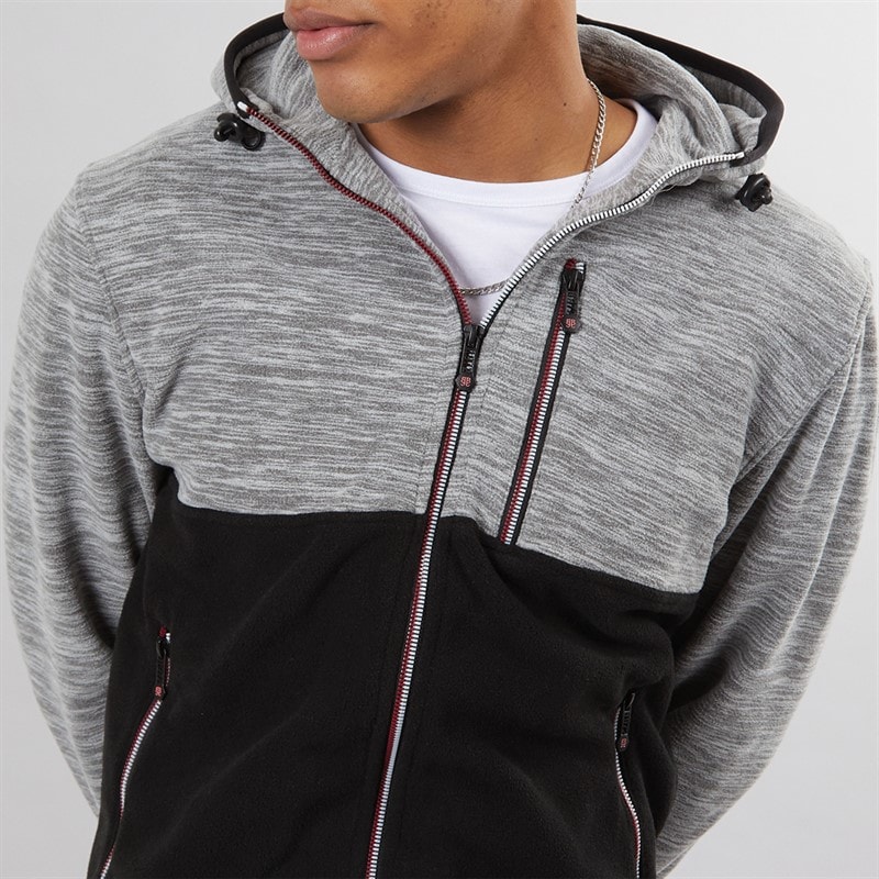 Brave Soul Mens Ingleton Zip Through Hoodie Ecru/Black/Jet Black - Image 3