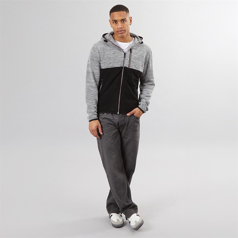 Brave Soul Mens Ingleton Zip Through Hoodie Ecru/Black/Jet Black - Image 4