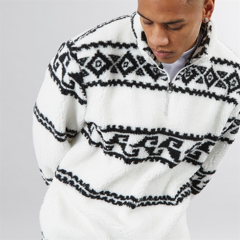 Brave Soul Mens Powelton 1/4 Zip Fleece Optic White/Jet Black - Image 3