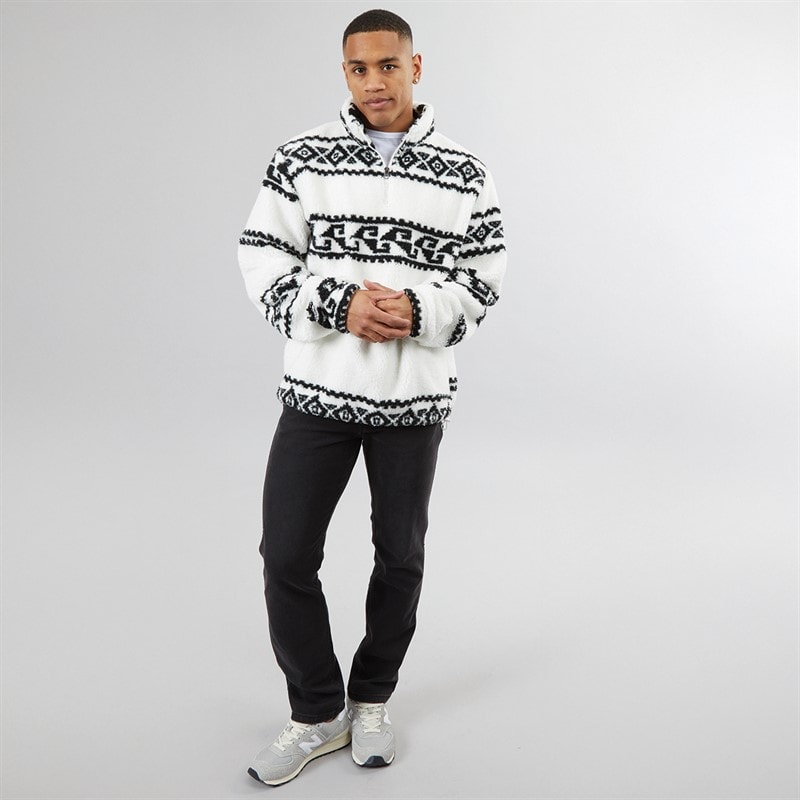 Brave Soul Mens Powelton 1/4 Zip Fleece Optic White/Jet Black - Image 4