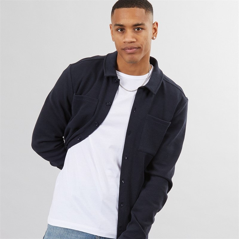 Brave Soul Mens Knight Button Up Long Sleeve Shirt Navy - Image 3