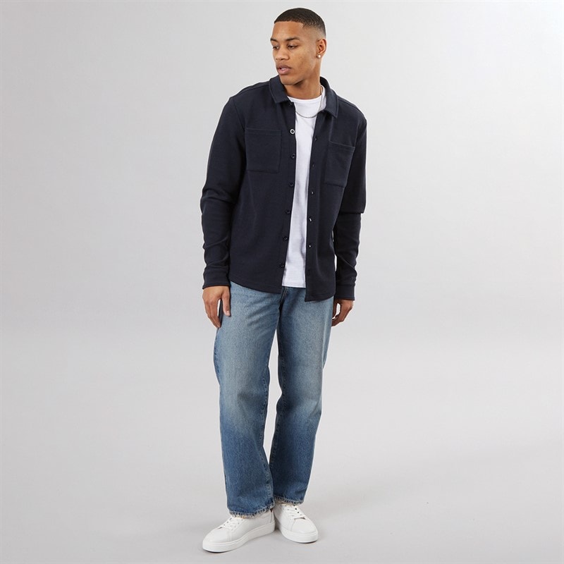 Brave Soul Mens Knight Button Up Long Sleeve Shirt Navy - Image 4