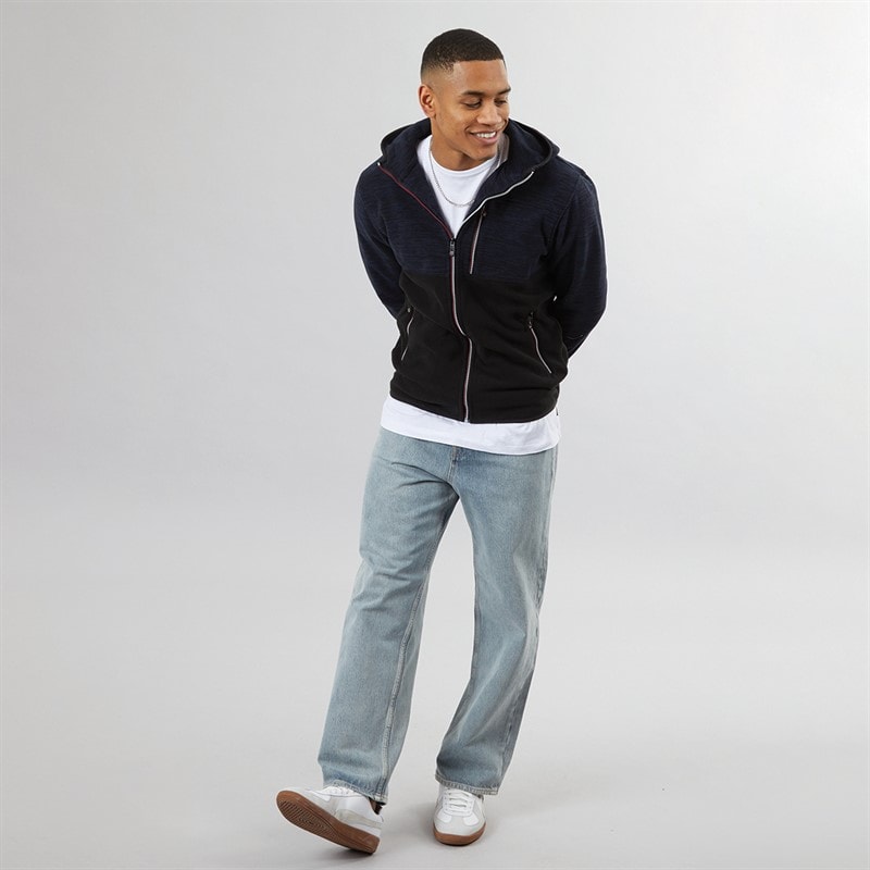Brave Soul Mens Ingleton Zip Through Hoodie Navy/Black/Jet Black - Image 3