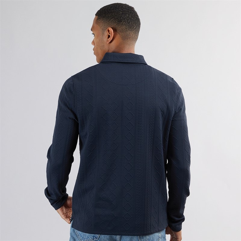 Brave Soul Mens Mellark Long Sleeve 1/4 Zip Polo Shirt Dark Navy - Image 2