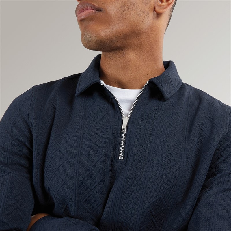 Brave Soul Mens Mellark Long Sleeve 1/4 Zip Polo Shirt Dark Navy - Image 3