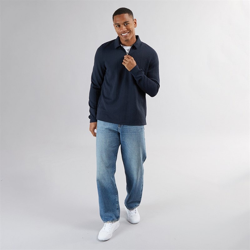 Brave Soul Mens Mellark Long Sleeve 1/4 Zip Polo Shirt Dark Navy - Image 4