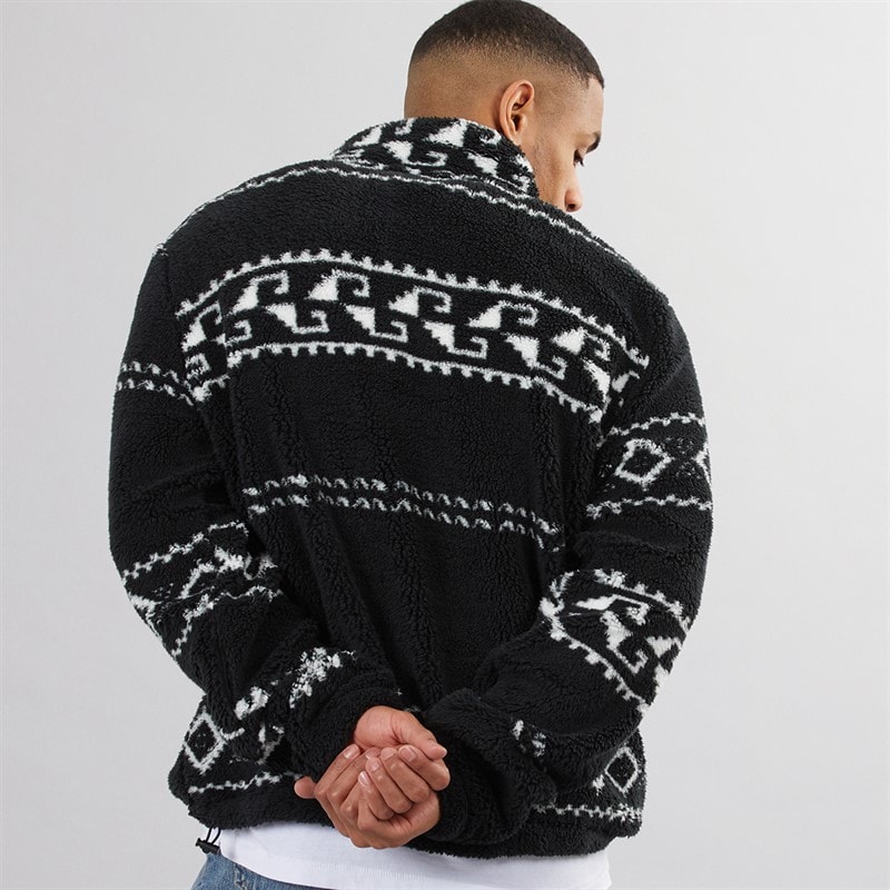 Brave Soul Mens Powelton 1/4 Zip Fleece Jet Black/Optic White - Image 2