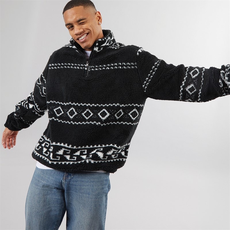 Brave Soul Mens Powelton 1/4 Zip Fleece Jet Black/Optic White - Image 3
