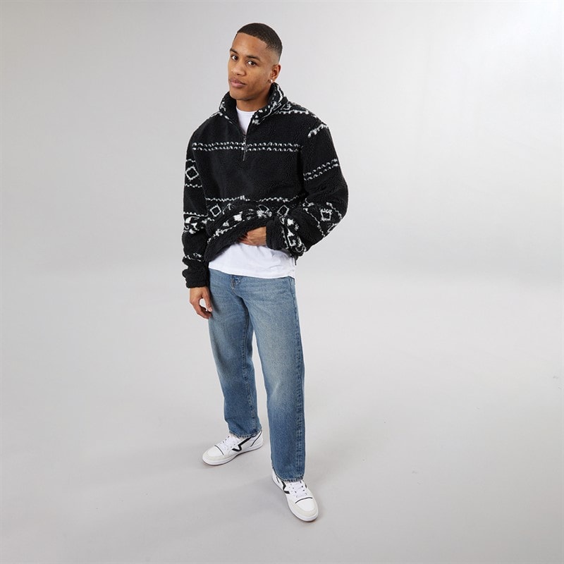 Brave Soul Mens Powelton 1/4 Zip Fleece Jet Black/Optic White - Image 4