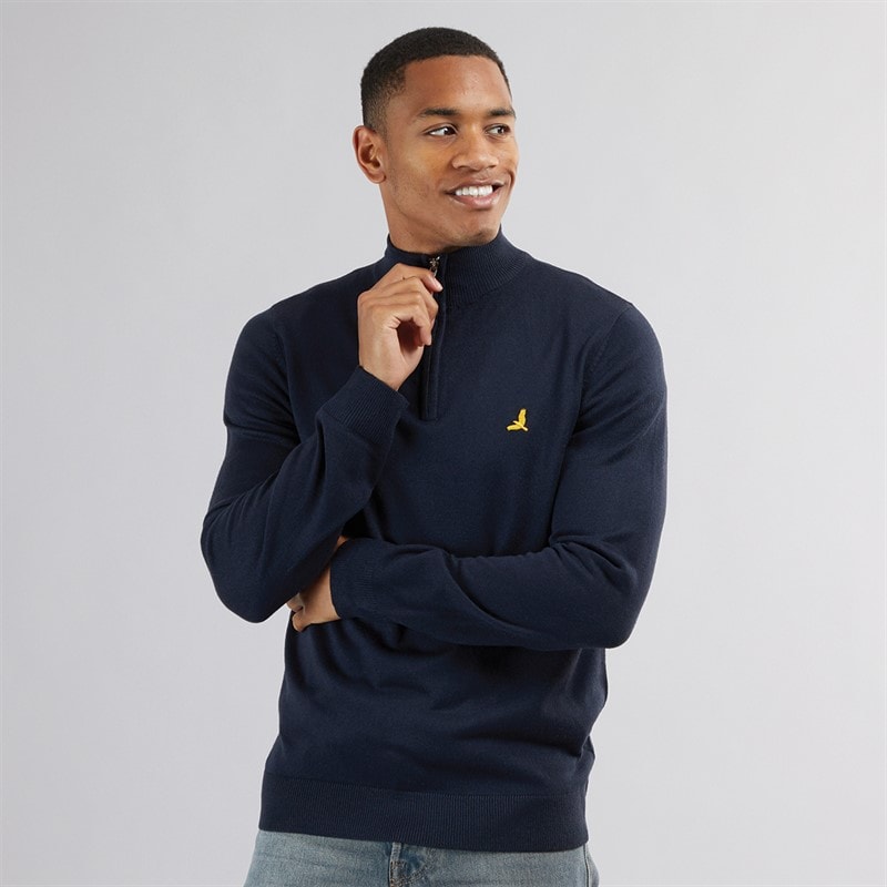 Brave Soul Mens Georgie 1/4 Zip Funnel Neck Sweatshirt Midnight Navy - Image 3